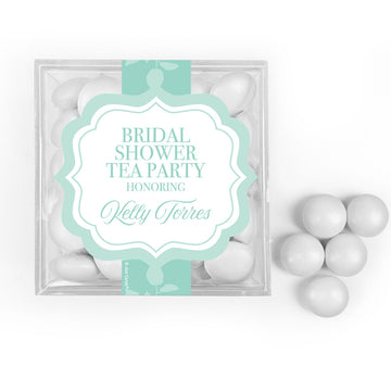 Personalized Bridal Shower Enchanged Tea Party JUST CANDY favor cube with Just Candy Milk Chocolate Minis