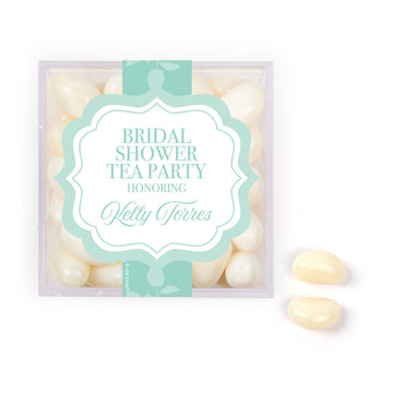 Personalized Bridal Shower Tea Party JUST CANDY favor cube with Jelly Belly Jelly Beans