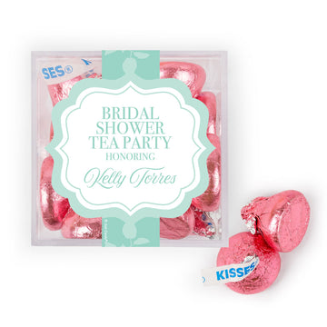 Personalized Bridal Shower Tea Party JUST CANDY favor cube with Hershey's Kisses