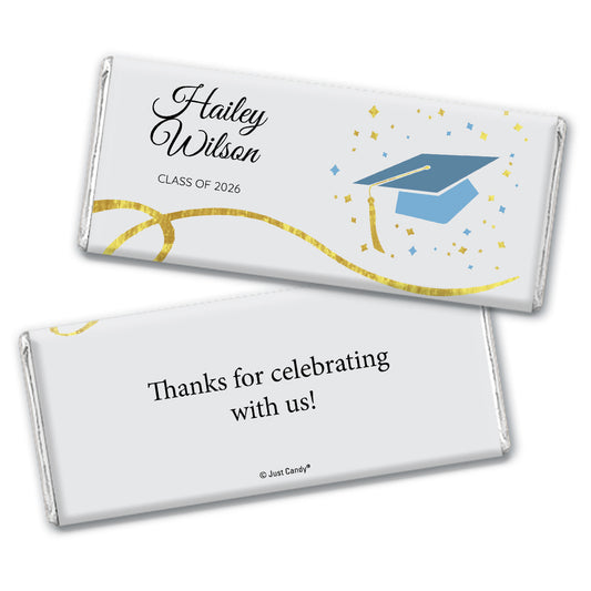 Light Blue Graduation Personalized Chocolate Bar Cap & Confetti