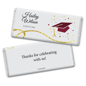 Maroon Graduation Personalized Chocolate Bar Cap & Confetti