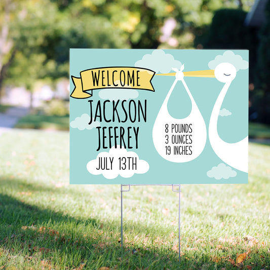 Personalized It's a Boy Yard Sign and Stake - Welcome Baby Stork