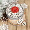 Personalized Christmas Gold Leaves Large Plastic Tin Holiday Yogurt Pretzels (approx 40pcs)
