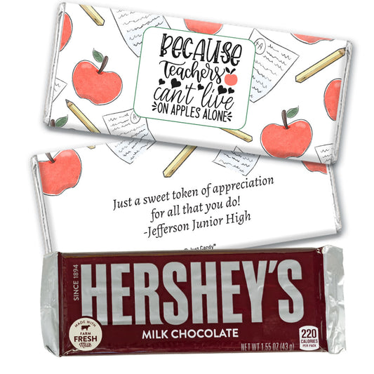 Personalized Teacher Appreciation Teacher's on Apples Hershey's Milk Chocolate Bar and Wrapper