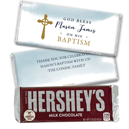 Personalized Baptism God Bless Watercolor Chocolate Bar & Wrapper