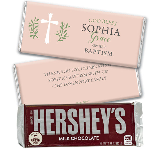 Personalized Baptism God Bless Pink Chocolate Bar & Wrapper
