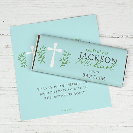 Personalized Baptism God Bless Blue Chocolate Bar Wrappers Only