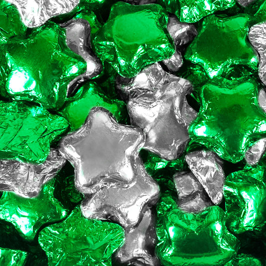 Madelaine Milk Chocolate Stars Green & Silver Foil Mix - 2lb. Bag