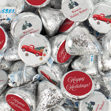 Happy Holidays Christmas Hershey's Kisses - Vintage Red Truck