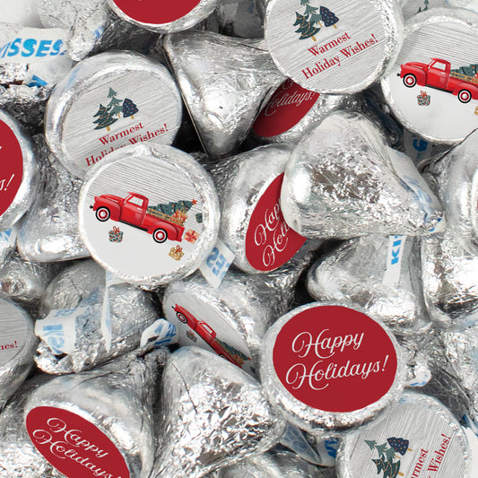 Happy Holidays Christmas Hershey's Kisses - Vintage Red Truck