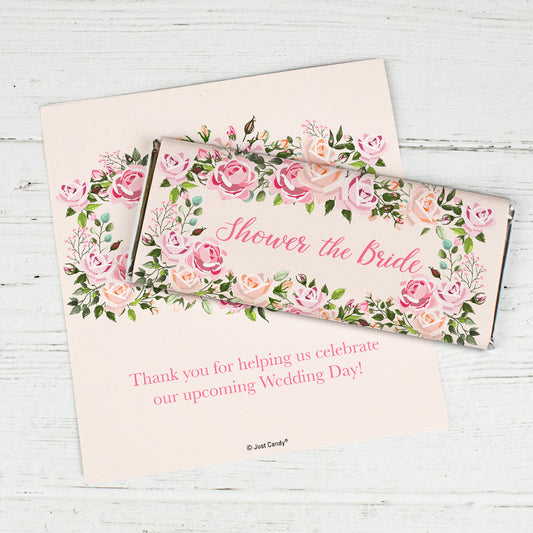 Bridal Shower Party Pink Floral Chocolate Bar Wrappers Only