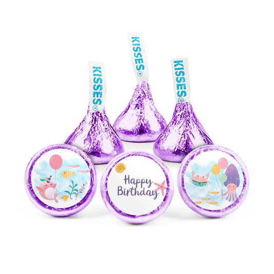 Mermaid Birthday Watercolor Stickered Hershey's Kisses