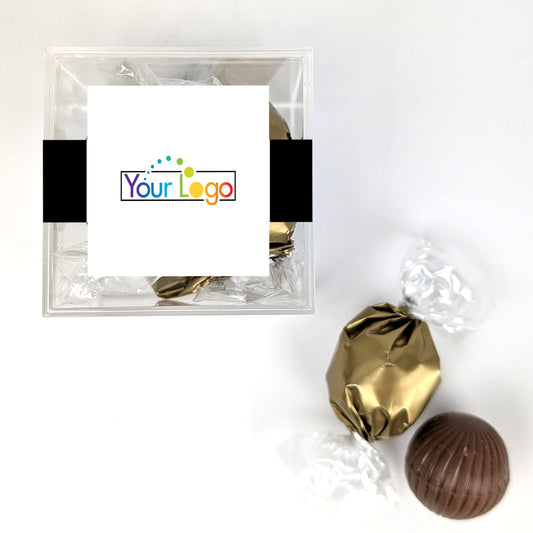 Add Your Logo JUST CANDY favor cube with Dubai Truffles