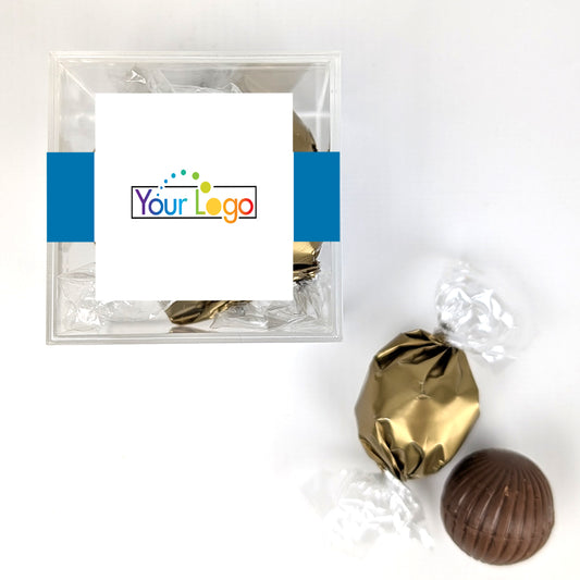 Add Your Logo JUST CANDY favor cube with Dubai Truffles