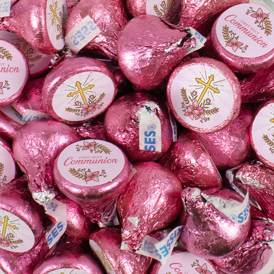 Pink Communion Stickered Hershey's Kisses