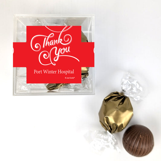 Personalized Thank You JUST CANDY favor cube with Dubai Truffles - Swirls